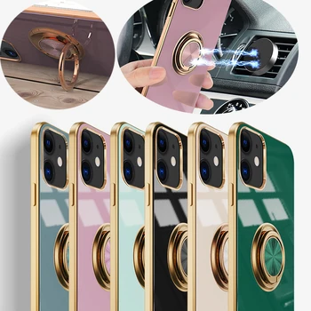 Pierścień magnetyczny uchwyt samochodowy etui dla iPhone12 11 xr xs 6 7 8 plus etui dla iPhone 11 12 Pro Max Gold frame etui dla iPhone1 2pro