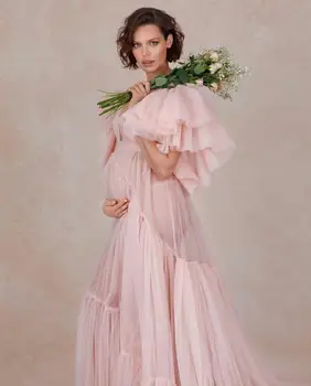 Piękne różowe sukienki dla kobiet w ciąży luksusowe falbanki kobiety w ciąży sukienka dla fotosesja boudoir bielizna szlafroki bielizna nocna dla Dzieci prysznic