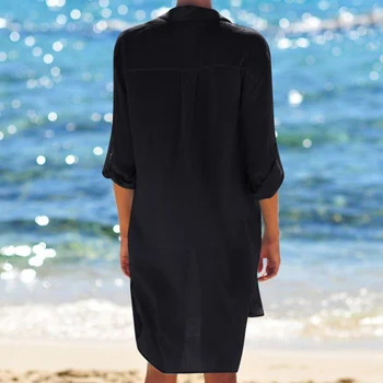 Plaża Cover Ups dla kobiet strój kąpielowy Cover up przycisk kieszeni szlafrok stroje kąpielowe stroje kąpielowe sweter tuniki Saida de Praia