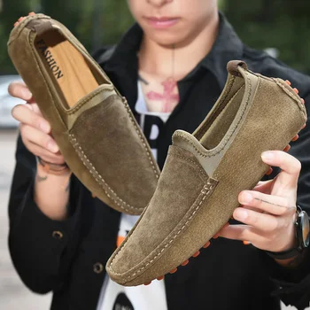 Plus rozmiar 38-49 świńska skóra męskie Гороховая miękkie buty są wygodne obuwie dla mężczyzn pompy слипоны mokasyny oddychające Zapatillas zamsz