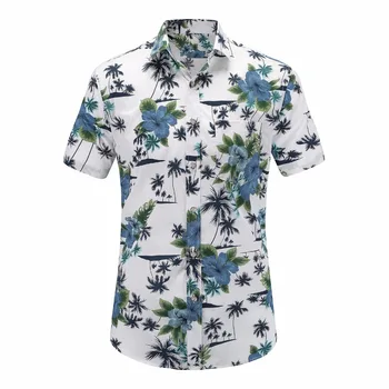 Plus rozmiar 5XL 2019 nowe letnie męskie hawajskie koszule z krótkim rękawem, bawełna dorywczo kwieciste koszule fala zwykła odzież męska moda