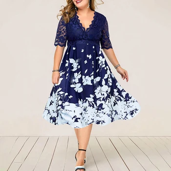 Plus rozmiar 6XL elegancka kobieca sukienka sukienka z kwiatowym nadrukiem Vestido Casual Party jesienna sukienka damska moda koktajl D25