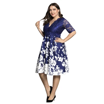 Plus rozmiar 6XL elegancka kobieca sukienka sukienka z kwiatowym nadrukiem Vestido Casual Party jesienna sukienka damska moda koktajl D25