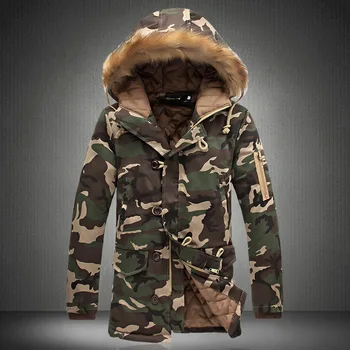 Plus rozmiar płaszcz zimowy kurtka męska Homme 5XL kamuflażu kurtka męska zimowa kurtka mężczyźni duży futrzany kołnierz moda średnie długie płaszcze
