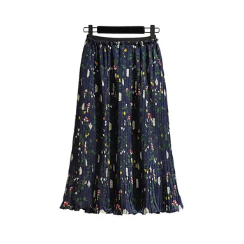 Plus rozmiar spódnice dla kobiet 4xl 5xl 6xl elastyczna talia druku letnie nowe małe kwiaty temat cienkie szyfonu plisowana spódnica