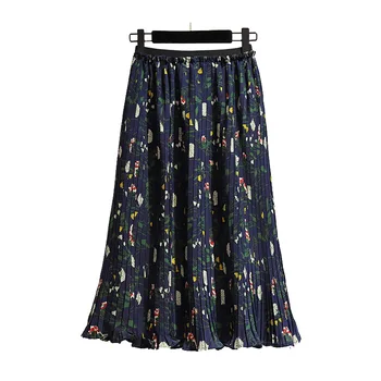 Plus rozmiar spódnice dla kobiet 4xl 5xl 6xl elastyczna talia druku letnie nowe małe kwiaty temat cienkie szyfonu plisowana spódnica