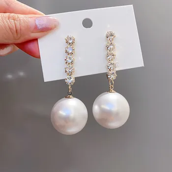 Pochodzenie lato przesada rhinestone duże perły kolczyki kolczyki dla kobiet minimalistyczny ślub Bing Bling Party prezenty biżuteria