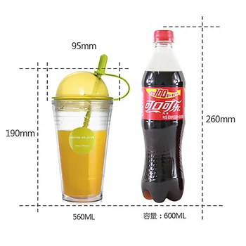 Podwójna warstwa BPA za darmo plastikowa butelka wody ze słomy kawa, sok, mleko Spacecup przenośny sportowy lub herbaty 560 ml SH18