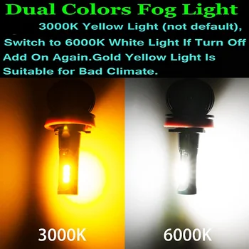 Podwójne kolory wszystko w jednym H11 H8 H9 HB3 9005 9006 HB4 H7 H1 H3 880 881 led samochodowe światła przeciwmgielne 3000K 6000K Switchback Auto Foglamps
