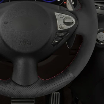Pokrywa koła kierownicy samochodu czarna skóra naturalna zamsz dla Infiniti FX FX35 FX37 FX50 2009-2013 QX70 Nissan 370Z Note (wielka Brytania)