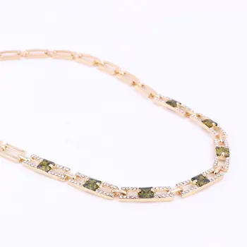 Poprawiny Naszyjnik Zestawy Biżuterii Dla Kobiet Moda Zielony Kryształ I Rhinestone Złoty Kolor Wisiorek Akcesoria