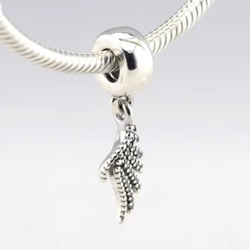 Prawdziwe srebro próby 925 majestatyczny pióro kolczyki Urok pasuje Pandora bransoletka DIY koraliki do wyrobu biżuterii Berloque