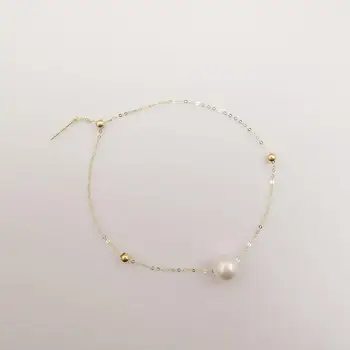 Prawdziwy solidny łańcuch z 18 karatowym czystym złotej nici i wysokiej jakości autentyczne bransoletka perłowa prawdziwe złoto biały bransoletka z naturalnej perłowej nici