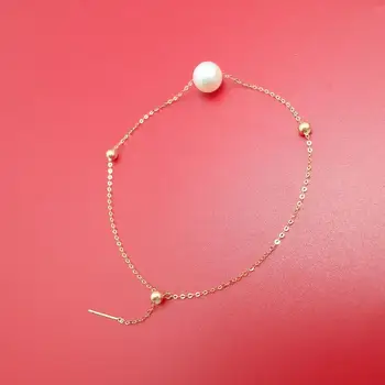Prawdziwy solidny łańcuch z 18 karatowym czystym złotej nici i wysokiej jakości autentyczne bransoletka perłowa prawdziwe złoto biały bransoletka z naturalnej perłowej nici