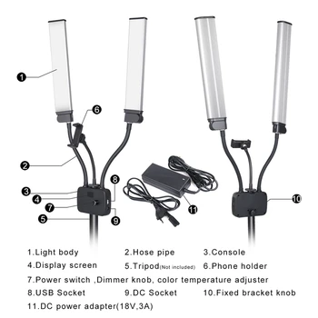 Profesjonalny Podwójny Arms Led Light Photo Lighting Video Fill Light Led Makeup Lamp Studio Live Broadcast Lamp-Eu Plug