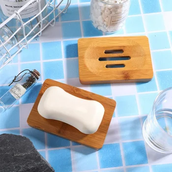 Promocja 4 szt drewniany uchwyt mydelniczki naturalny prostokątny drewniany uchwyt mydelniczki do kuchni, łazienki gąbki płuczki mydło