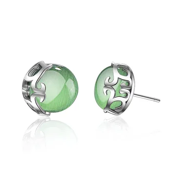 Promocja 925 srebro moda zielony opal kamień żeński prezent kobiece kolczyki biżuteria sprzedaż Hurtowa drop shipping no fade