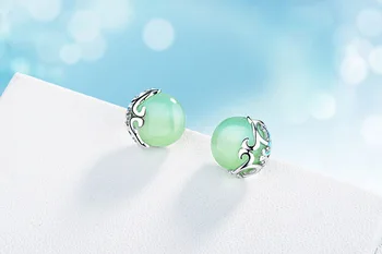 Promocja 925 srebro moda zielony opal kamień żeński prezent kobiece kolczyki biżuteria sprzedaż Hurtowa drop shipping no fade