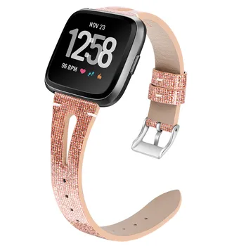 PU+Leather Bling Watch Band Wristband dla Fitbit Versa Smart Watch Strap sportowy bransoletka modna bransoletka akcesoria