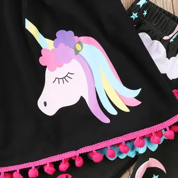 Pudcoco Girl Clothes Unicorn Kids Girls Baby Outfits odzież t-shirt topy sukienka+długie spodnie 2szt zestawy