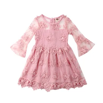 PUDCOCO Hot Baby Toddler Girls 3/4 Bell Lace Sleeve Princess Tulle Party Korowód kwiatowy sukienki odzież sukienkę 6M-5Y