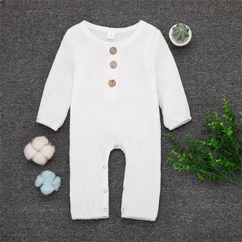 Pudcoco Newborn Baby Boy Girl Clothes Solid Color Long Sleeve Button Cotton Romper Kombinezon Jednoczęściowy Strój Playsuit Sunsuit