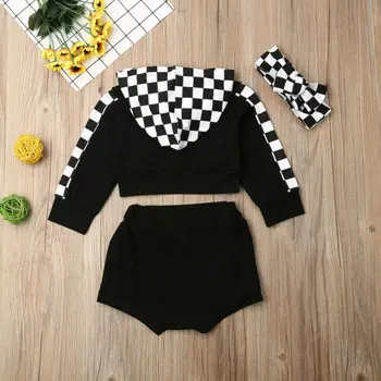 Pudcoco US Stock 3PCS New Fashion 0-4 Years Toddler Baby Girl Clothes Set koce z kapturem, bluzki+spodenki+opaska na głowę strój sportowy strój