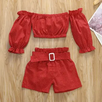 Pudcoco USPS szybka wysyłka 0-5 lat, słodkie dziecko dziewczynka letnia odzież z ramienia topy + spodenki ochrony przeciwsłonecznej garnitur odzież 1-5 lat