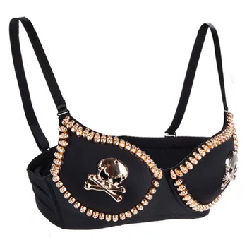 Punk Gothic Bralette Gold Skull Stud Brassiere Sexy Brases For Women ' s Underwear Burlesque Push Up Bra Pirate Sujetador Lingerie