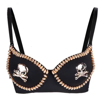 Punk Gothic Bralette Gold Skull Stud Brassiere Sexy Brases For Women ' s Underwear Burlesque Push Up Bra Pirate Sujetador Lingerie