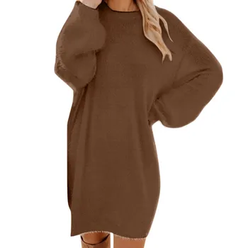 Puszysty zimowy sweter sukienka kobiety temat dzianiny długie swetry modne topy sweter sweterek stałe d91010