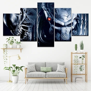 Płótno obraz Alien vs Predator 2: Requiem 5 sztuk malowanie ścian modułowych tapety plakat drukowanie pokój dzienny wystrój domu