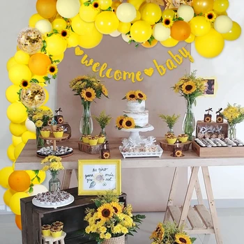 QIFU słonecznik żółty balon garland łuk zestaw Baby Shower Ballons Happy 1st Birthday Party Decor Kids Wedding Birthday Balloon