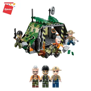 QMAN Field action Building Blocks creator Cross-country Move Fortress Helicopter Small Grain Assembling DIY Toys For Children