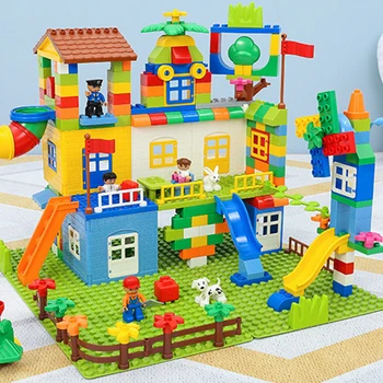 QWZ Paradise Castle Big Size Building Blocks Compatible Duploed Construction Block DIY Amusement Park Brick Toys For Children