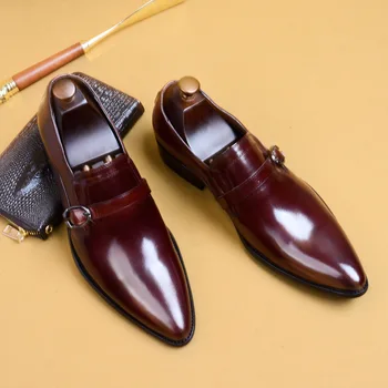 QYFCIOUFU 2019 nowe męskie buty ze skóry naturalnej z ostrym czubkiem płaskie męskie klasyczne męskie moda buty klamra włoski formalny Oxford US 11.5