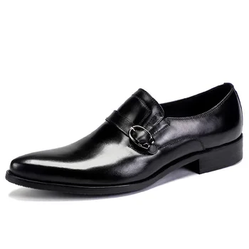 QYFCIOUFU 2019 nowe męskie buty ze skóry naturalnej z ostrym czubkiem płaskie męskie klasyczne męskie moda buty klamra włoski formalny Oxford US 11.5