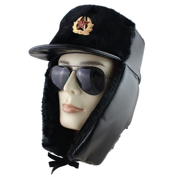 Radziecka Armia wojskowy ikonę Rosja ушанка bombowiec czapki sztuczna skóra Trapper żołnierzy kapelusz zima futerko królika ушанка mężczyźni śnieżna czapka