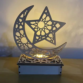 Ramadan drewniana ozdoba Islamski meczet Eid Mubarak drewniany rzemiosło ciepłe światła LED baza Ramadan 2021 ornament księżyc gwiazdy Eid al-Fitr