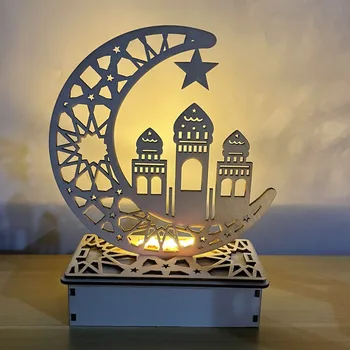 Ramadan drewniana ozdoba Islamski meczet Eid Mubarak drewniany rzemiosło ciepłe światła LED baza Ramadan 2021 ornament księżyc gwiazdy Eid al-Fitr