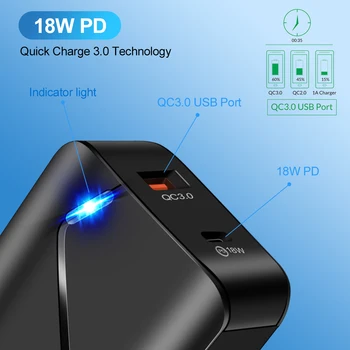 Ranipob PD Charger 18W Dual USB Quick Charge 3.0 ładowarka baterii dla iPhone, 12 Pro Samsung QC 3.0 Cargador Mobile Phone Charger Adapte