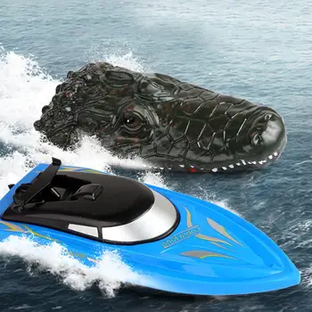 RC Boat Simulation Crocodile Head 2.4 G USB Rechargeable Racing Wodoodporny Model Ship Bt Toy Boys Toys for 10 Year Old