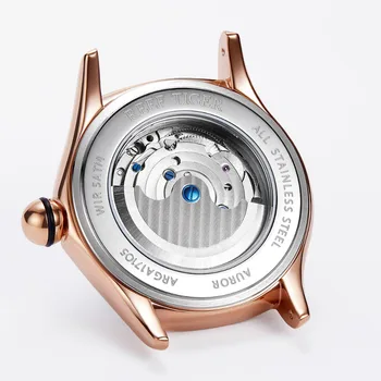 Reef Tiger/RT Blue Dial modne zegarki dla kobiet Skórzany pasek wodoodporny zegarek automatyczny Diamond Tourbillon Zegarek RGA7105