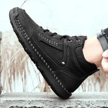 REETENE casual buty robocze męskie futra ciepłe zimowe buty męskie modne skórzane obuwie męskie buty codzienne uliczne męskie buty duże rozmiary 48