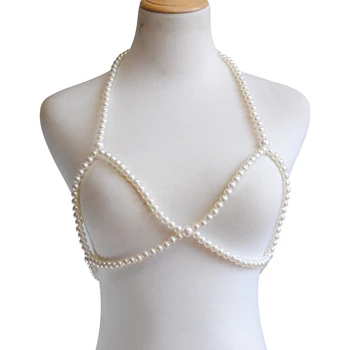 Regulowany sztuczne perły bikini Bralette wiązka naszyjnik zwrotnica obwodu ciała biustonosz Lady oświadczenie biżuteria dla kobiet Panie