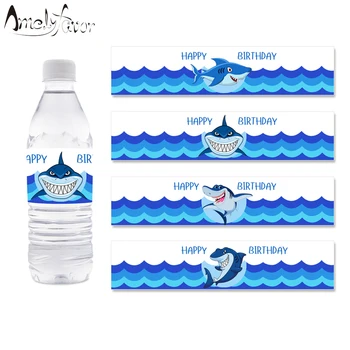 Rekin motyw butelki etykiety pod morskim stylu wielkie wydarzenie Baby Shower urodziny ozdoby dostawy spersonalizowana owinąć
