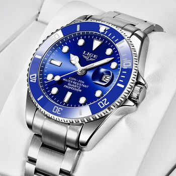Relogio Masculino LIGE luksusowej marki Męskie zegarki sportowe srebrny wodoodporny ze stali nierdzewnej zegarek zegarki męskie mody zegarek