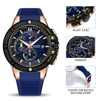 Relogio Masculino MEGIR Męskie zegarki sportowe wojskowy silikonowe chronograf kwarcowy męskie zegarki męskie casual data wodoodporny zegarek