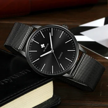 Reloj hombre WWOOR dorywczo zegarek dla mężczyzn modne czarne wodoodporny zegarek Kwarcowy męskie cienkie magnetyczne netto zegarek z paskiem