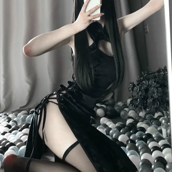 Retro Cheongsam Koszulki Nocne Kobieta Cosplay Kostiumy Erotyczne Anime Sexy Bielizna Ślubna Koronki Strój Niezwykłe Cienkie Mundury Nocna Sukienka